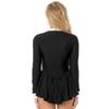 Women's Party Hostess Costume S-XXL: Stylish Contrast Tuxedo Dress Featuring Bow Buttons and Long Sleeve Ruffle Cuffs