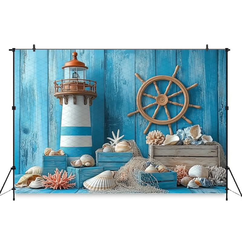 Mocsicka Фотофон День Рождения Дети Baby Shower Портретный Фон Синяя Часовая Башня Парусник Узоры Декор Фотостудия