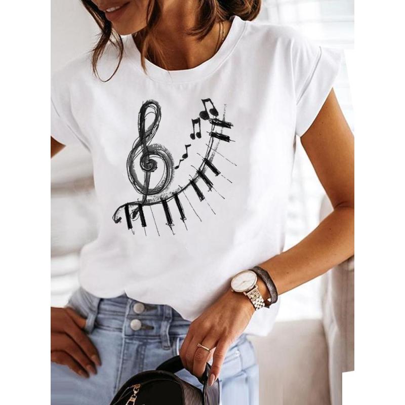 Женская футболка с круглым вырезом и принтом, свободная повседневная офисная футболка с коротким рукавом