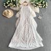 Европейская и американская мода ажурное кружевное платье без рукавов с круглым вырезом женское летнее с высокой талией и тонкое в морском стиле для пляжного отдыха