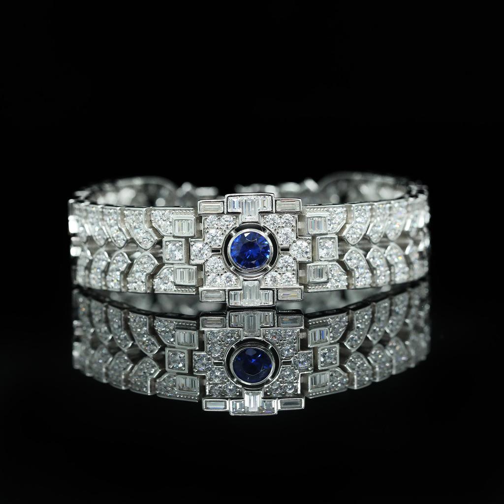 WUIHA Vintage 925 Sterling Silver Lab Sapphire High Carbon Diamonds Gemstones Bracelet Bangle Cocktail Fine Jewelry Wholesale