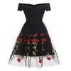 Women's Embroided Prom Dress Rose Flowers Mesh Tulle Off Shoulder Midi Skater Wedding Guest Evening Cocktail Party Special Formal Occasion Oufits