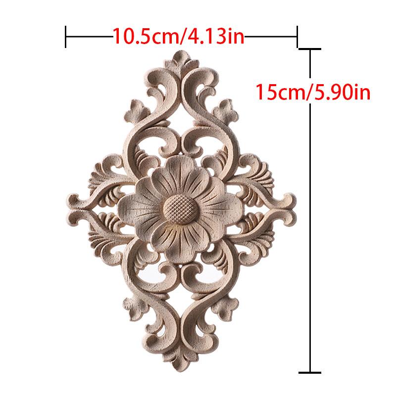 1Pc Chinese Carving Solid Wood Appliques For Furniture Cabinet Unpainted Wooden Mouldings Decal Vintage Home Decor Decorative