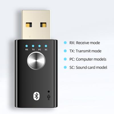 Передатчик-приемник USB Bluetooth Audio 4 в 1 3,5 мм AUX RCA Стерео Беспроводной адаптер Звуковая карта Донгл с микрофоном для ПК ТВ Автомобиля