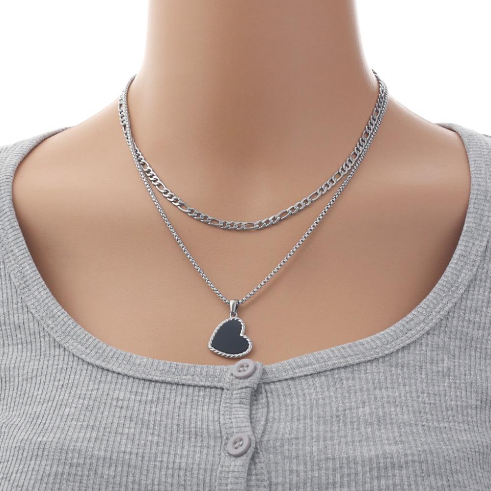 Titanium Steel Double Stacked Neck Chain Handmade Heart Clavicle Chain Female Lady Girl