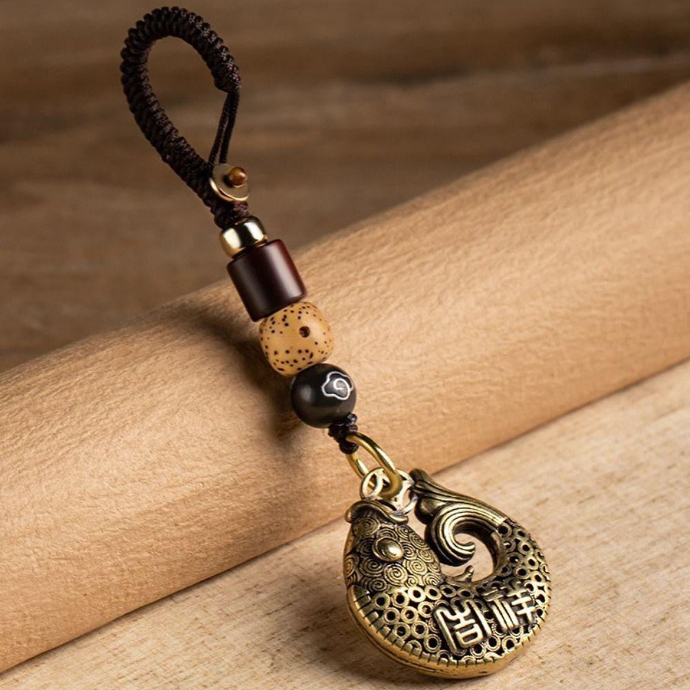 Women Gourd Turtle Fish Good Luck Brass Key Holder Bag Ornaments Car Keys Ring Wind Bells Keychain