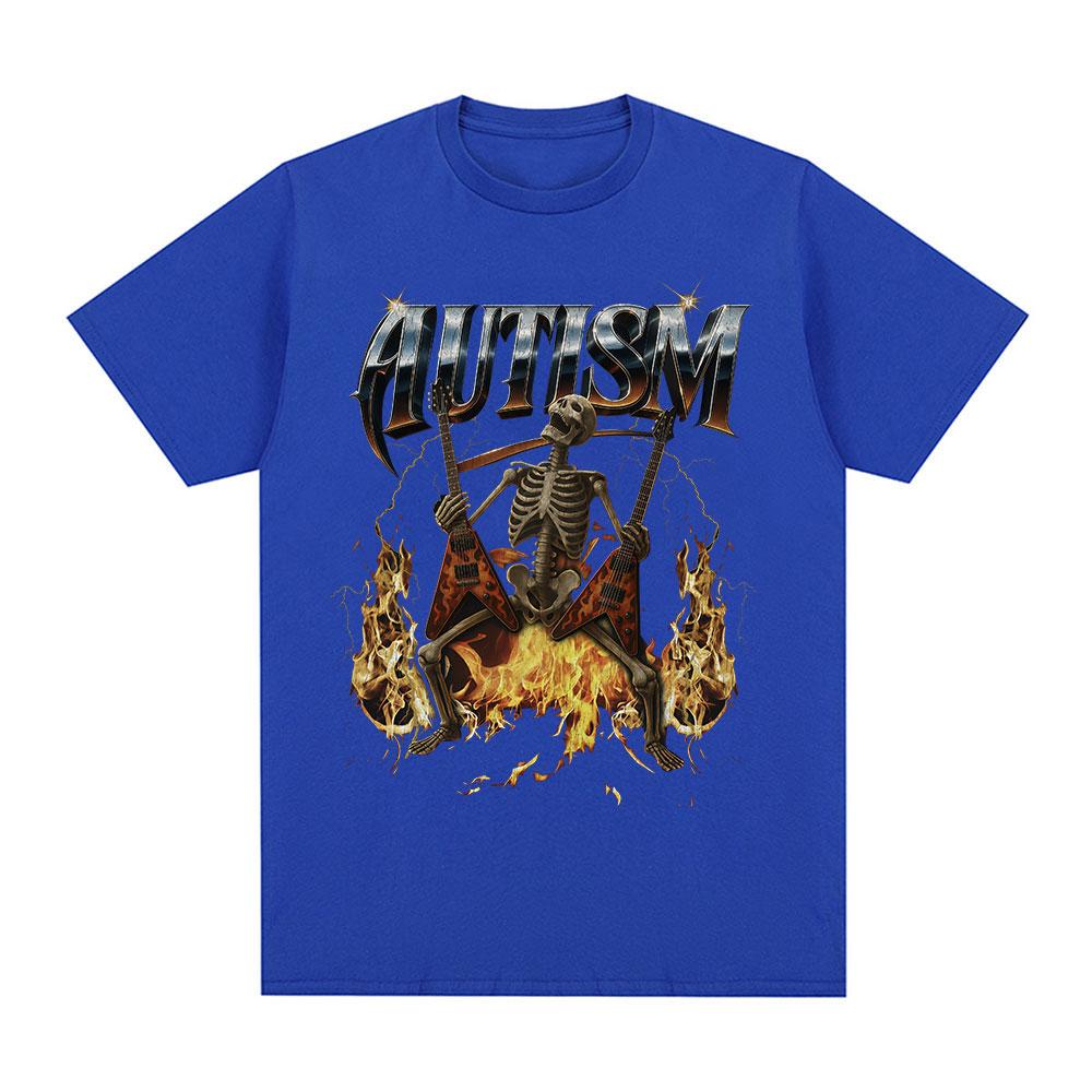 Autism Autism Funny Skeleton Meme Tshirts Mens Clothing Vintage Summer Short Sleeves Tshirt Cotton Casual Oversized T Shirts