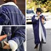 Thicken X-Long Lamb Velvet Denim Trench Coat Winter Long Trench Coats for Women Single Breasted Designed Denim Coats