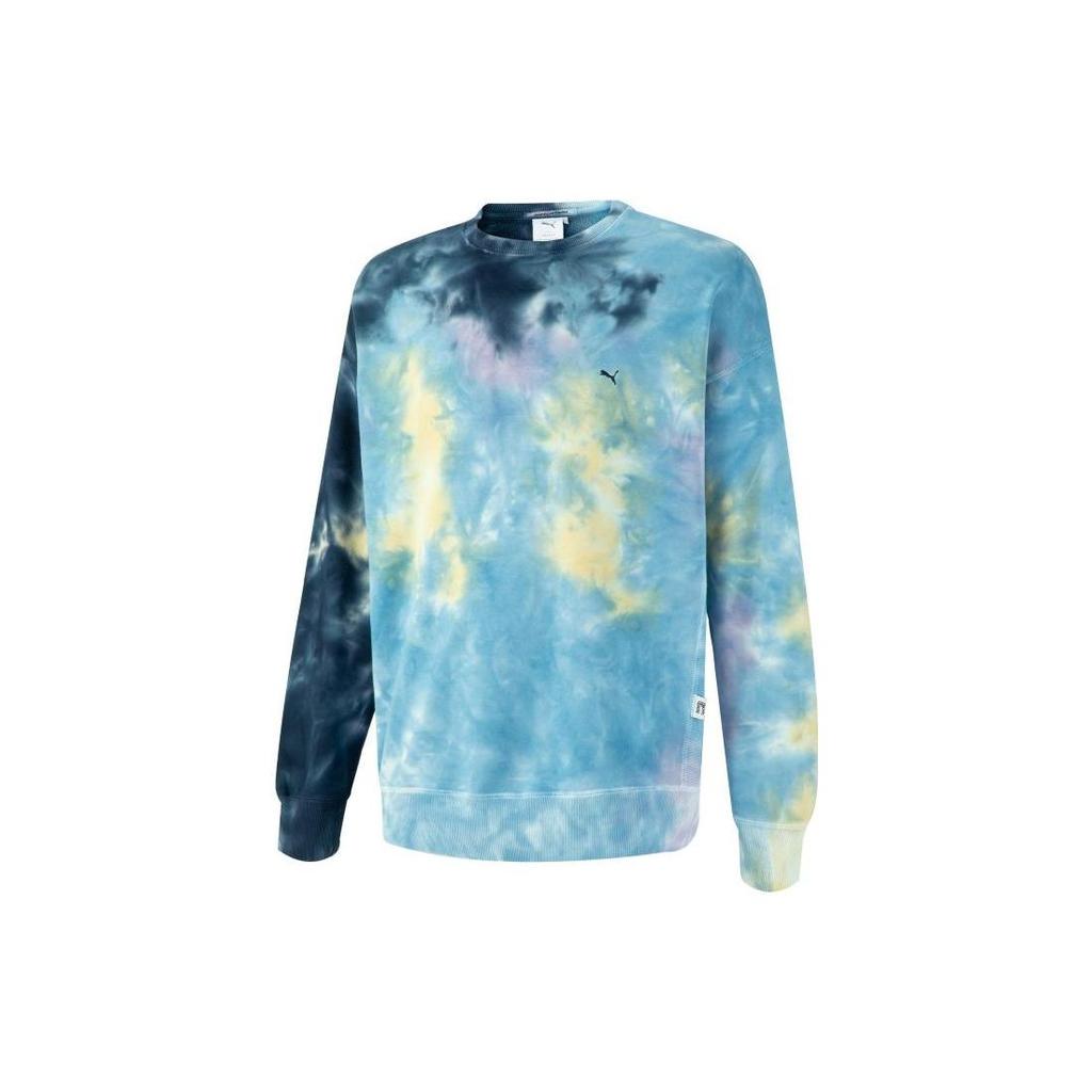 Puma Mmq Series Tie Dye Crew Sweatshirt With Loose Round Neck Unisex Tops Navy-Blue 539579-06