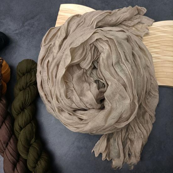 Women Scarf Solid Color Pleated Long Scarf Retro Autumn Winter Warm Long Scarf Soft Vintage Inspired Scarf