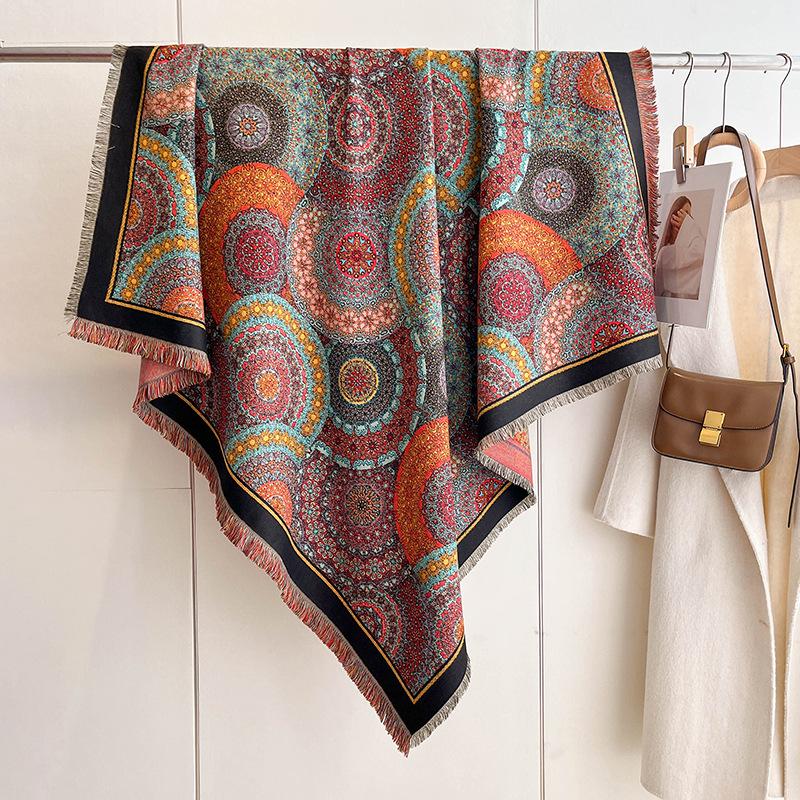 Versatile Mixed Color Contrasting Double-Sided Imitation Cashmere Shawl Winter High-End Warm Square Scarf