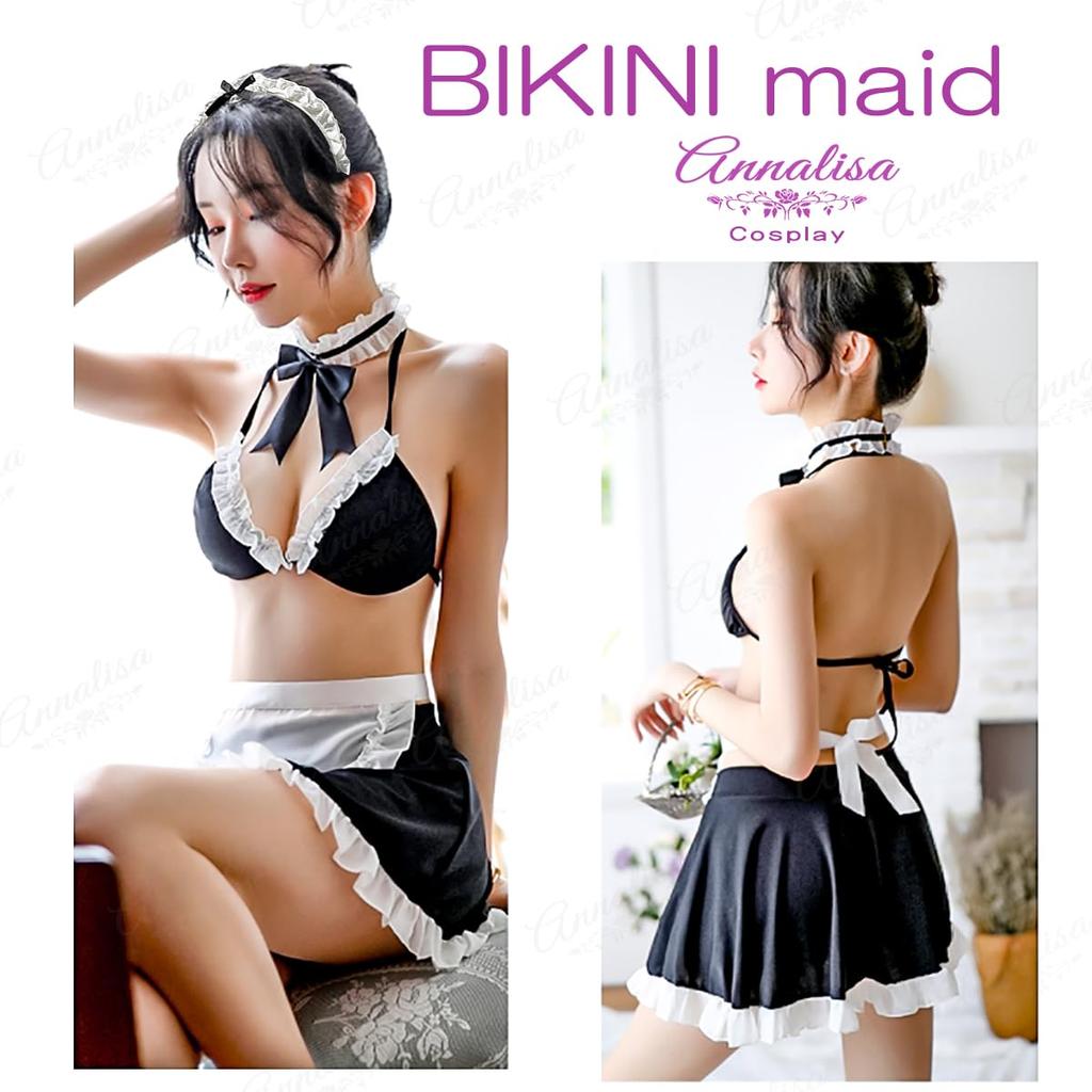 Maid Uniform Cosplay Costume Maid Bikini Elegant Cute Sexy Apron Underwear Sexy Lingerie Competition Underwear Jersey Bra Halloween Black Event