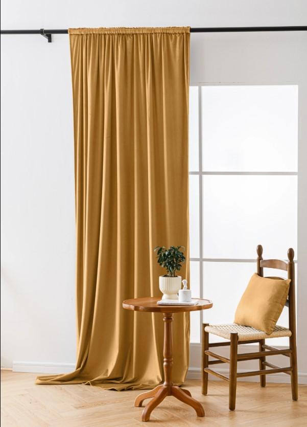 Velvet Curtain on Tape 140x270 Mustard Blackout