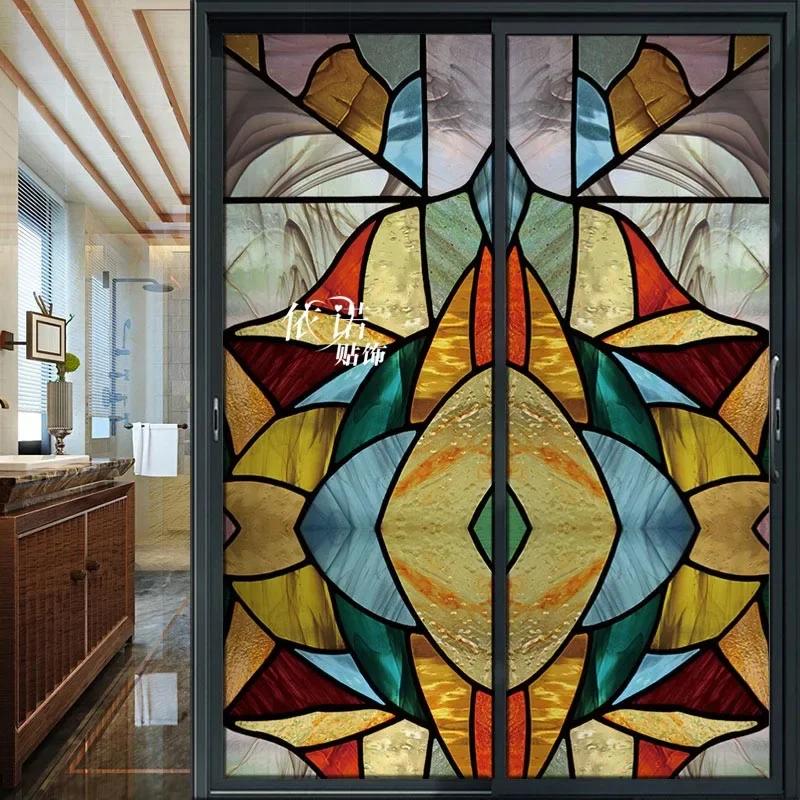 Ретро Европейский Стиль Наклейка на стекло Матовая оконная бумага Окрашенная пленка для окон Ретро церковная витражная пленка Водонепроницаемая
