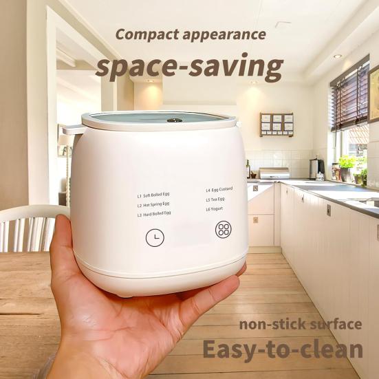 6-in-1 Rapid Egg Cooker Touch Screen Design Timer Auto Shut-off Sound Reminder Compact Size Portable Custard Yogurt Electric Egg Maker