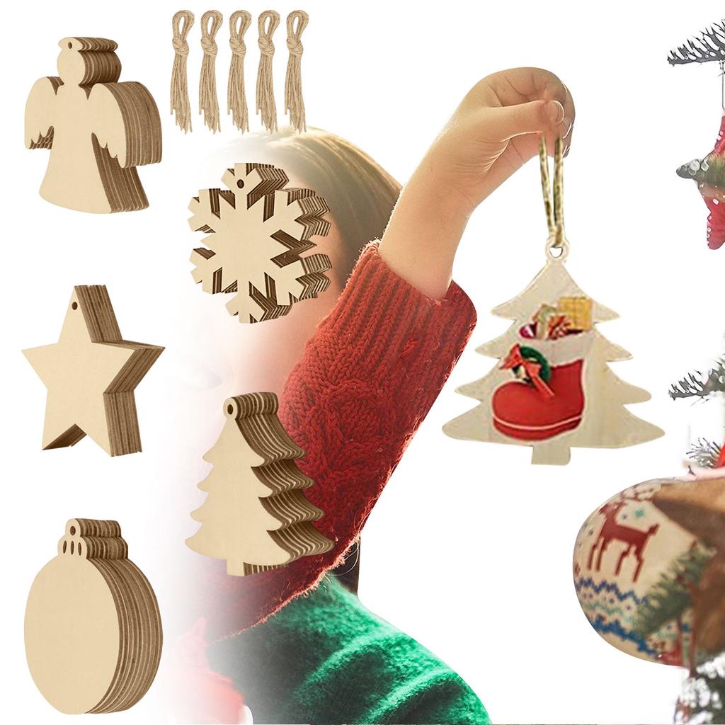 10 Pcs 5 Styles Wooden Slices Crafts DIY Christmas Tree Ornaments Decorations Xmas Hanging Craft For Holiday Home Party