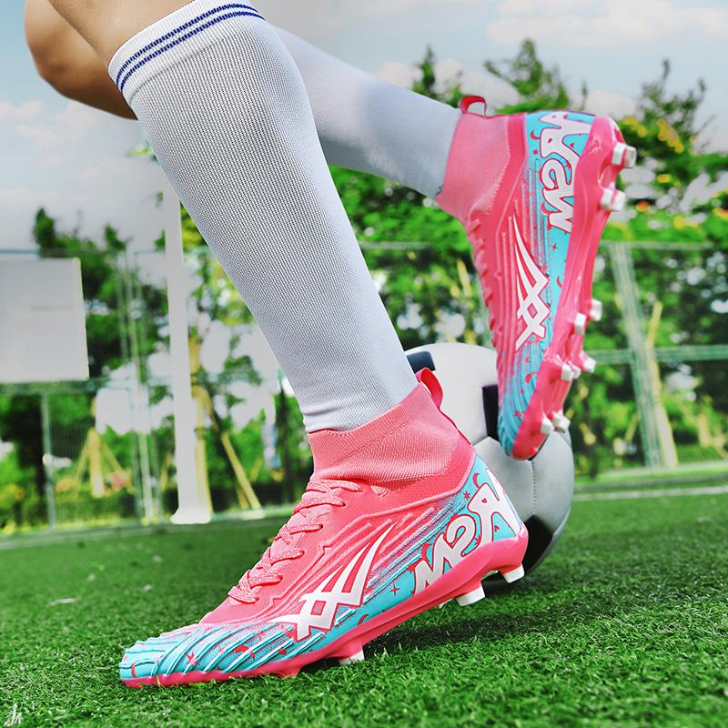 Fashion Pink Football Field Boots Men High Top FG Soccer Shoes Man Outdoor Profession Lightweight Men's Artificial Grass Soccer Cleats