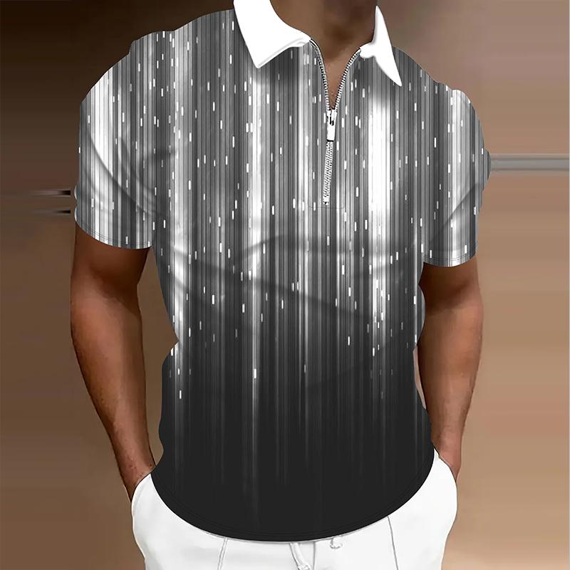 Мужская рубашка поло повседневная на молнии с коротким рукавом модная повседневная на молнии летняя весенняя рубашка обычного кроя с разноцветным принтом 3D
