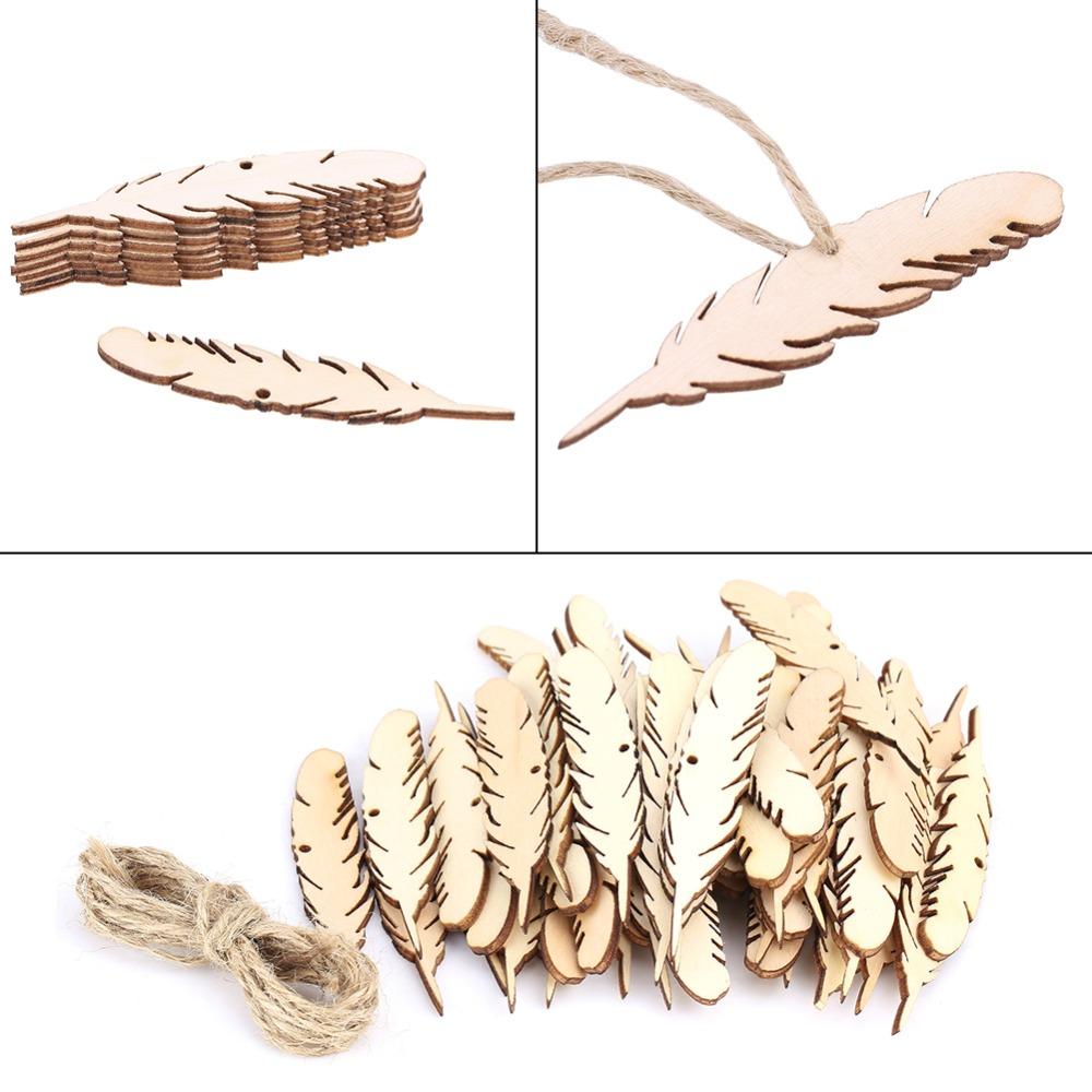50pcs Feather Feather Wood Crafts Unfinished Wood Wood Slices Wooden Craft Tags Christmas Trees