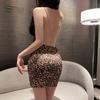 Internet Celebrity Suspender Hot Backless Deep V Temptation Chain Leopard Print Pure Lustful Style Women's Sleeping Dress Home Set