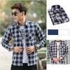 [PAFHL] shirt men's check tops casual long sleeve spring autumn Thin short big size Fashionable adult simple Going out trip M-3XL (Navy, 2XL)