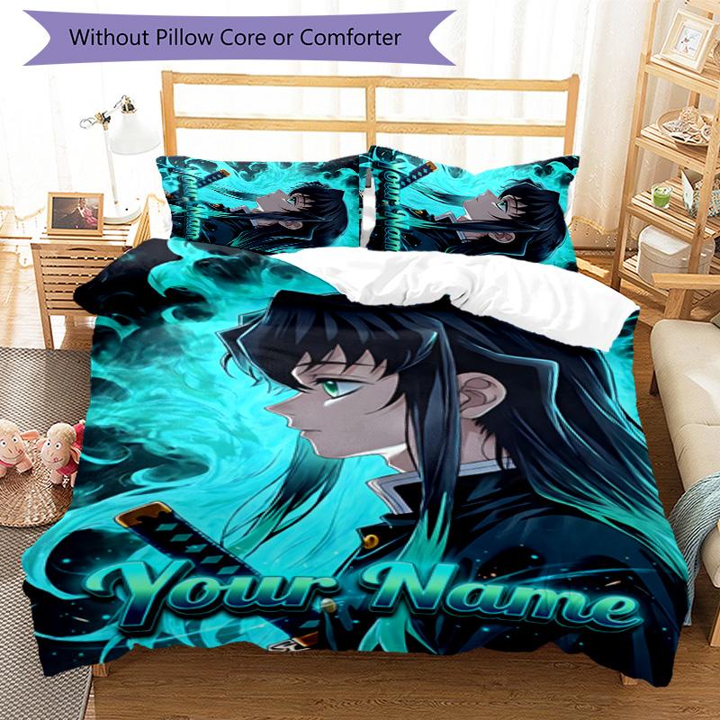 3pcs Tokitou Muichirou Cover Set - Personalized Name, HD Printed Bedding with 1 Cover and 2 Pillowcases - Perfect for Home Decor, Easy Care