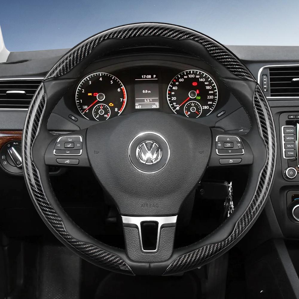vcxja9 Suitable for Volkswagen Carbon Fiber Texture Steering Wheel Cover with Segmented Quick-Release Design, Durable, for Tiguan Golf T-Roc Polo 