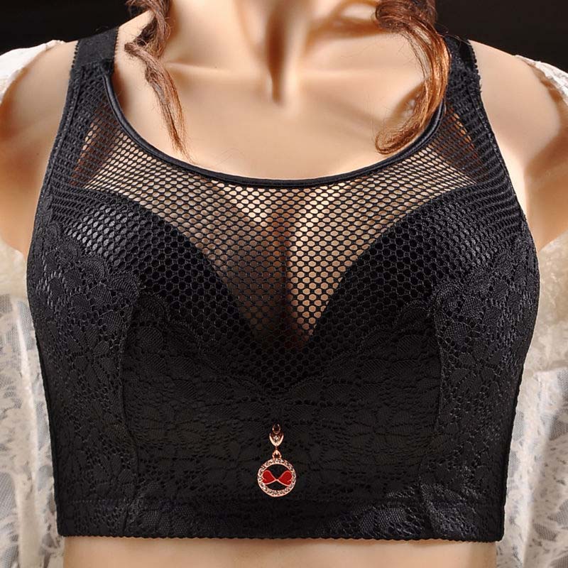 C-E Large Size Breast Thin No Steel Ring Without Sponge Gathered A Pair of Milk Underwear Women's Breathable Anti -light Full Cup Lace Lace Decoration