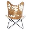 Genuine Goat Leather Butterfly Chair In Brown & White Hair On Leather-Relaxation Seating Armchair for Living Room, Lounge, Bedroom