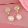 Estele Gold Plated Textured Diamond Pearl Drop Earrings for Girls and Women
