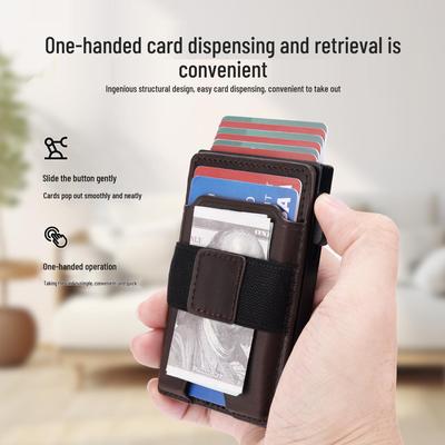 Кожаный держатель для карт с RFID-защитой от кражи, автоматическим выдвижением и магнитной фиксацией