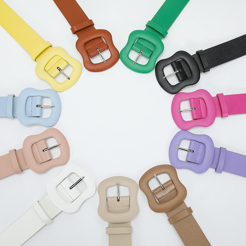 Korean-Style Candy-Colored Fresh-Look Wide Belt with Pin Buckle Fashionable Versatile Niche Gourd-Buckle Dress Belt for Women