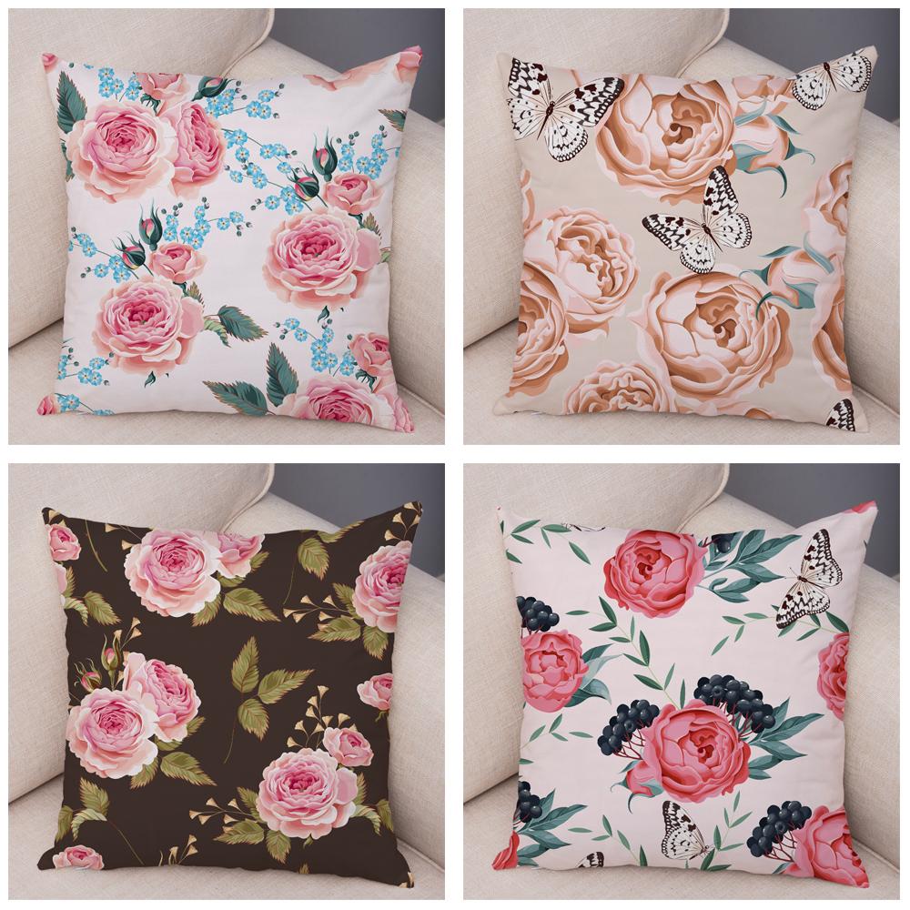 Rose Red Flower Pillowcase Decorative Bird Flower Plant Pillowcase Cushion Sofa Home Car