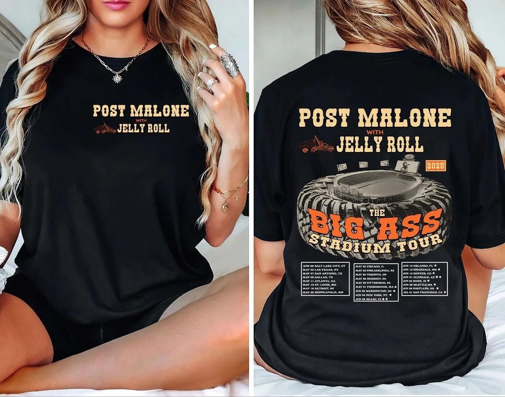 Post Malone Jelly Roll JellyampPosty Big Ass Stadium Tour 2025 Concert TShirt Unisex T-Shirt