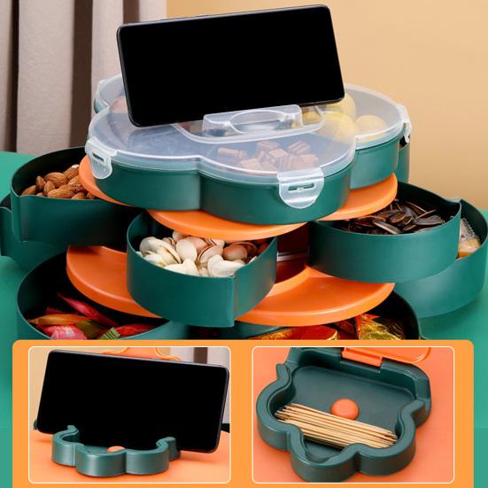 Вращающаяся тарелка для фруктов и закусок с крышкой, 5/10 отделений, пластиковый разделенный поднос для вечеринок, пикников, безопасный органайзер для детей и коробка для закусок