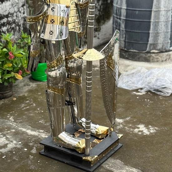 Full Body Medieval Crusader Knight Armor  Polished Stainless Steel Suit with Display Stand for LARP, Cosplay, and Historical Reenactments