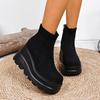 Suede Wedge Heel Ankle Boots Autumn Square Toe Chunky Platform Super High Heel Side Zip Boots Classic Solid Black Botas