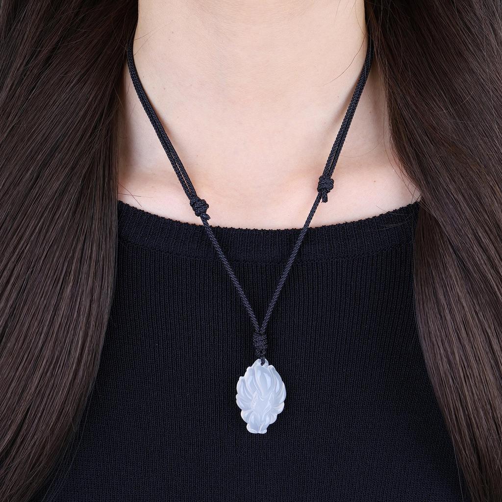 Белый агат лиса амулет унисекс [Koai] девятихвостая подвеска,