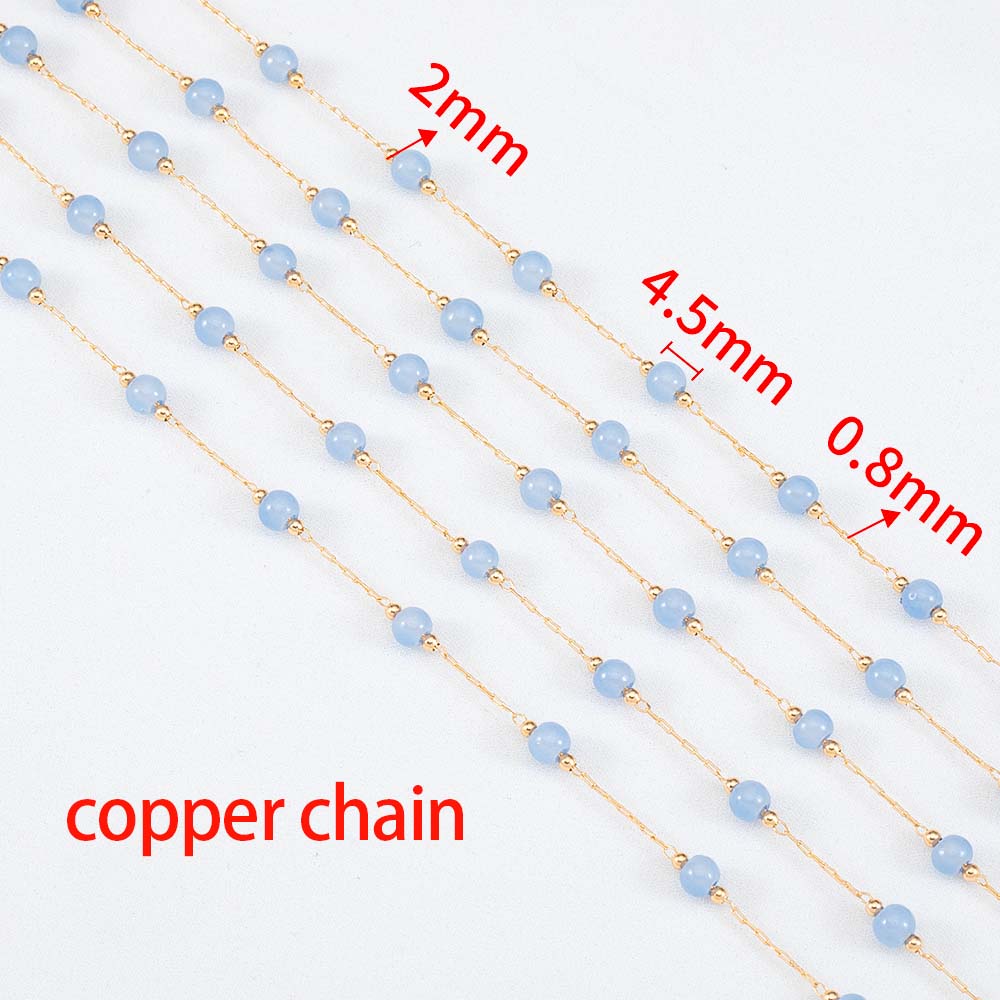 1M Fashion Glass Ball Flat Beads Stainless Steel Beaded Chain Gold Color Chains for DIY Women Necklace Bracelet Jewelry Findings