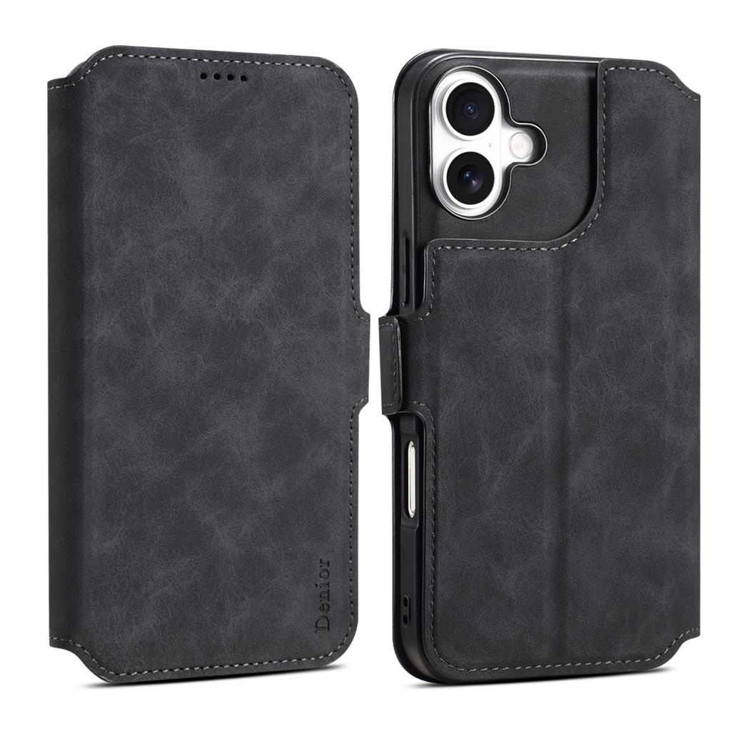 DENIOR B06 For iPhone 16 Plus Case Magnetic Detachable Wallet Stand Leather+TPU Phone Cover