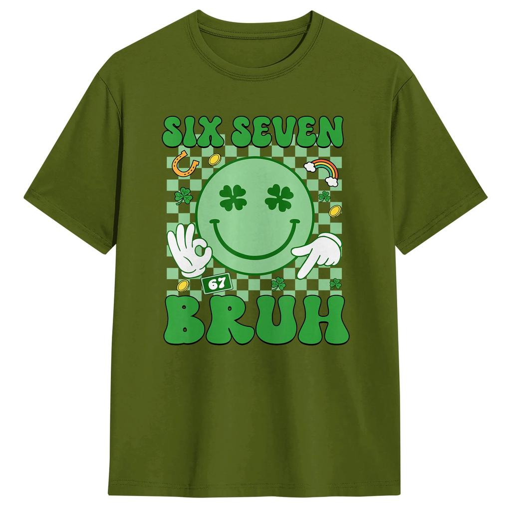 67 Meme Six Seven 6 7 Bruh St Patricks Day Unisexs T Shirt Vintage Tees Short Sleeve Round Neck TShirts Cotton Plus Size Tops