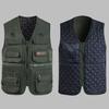 Зимний жилет для рыбалки с несколькими карманами, однотонный утепленный кардиган без рукавов с v-образным вырезом, большие размеры, мужской зимний жилет для путешествий