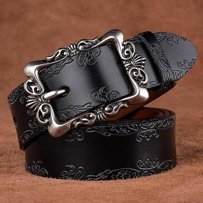 Трендовый женский ремень из натуральной кожи с резьбой и простой пряжкой-штифтом, в корейском стиле