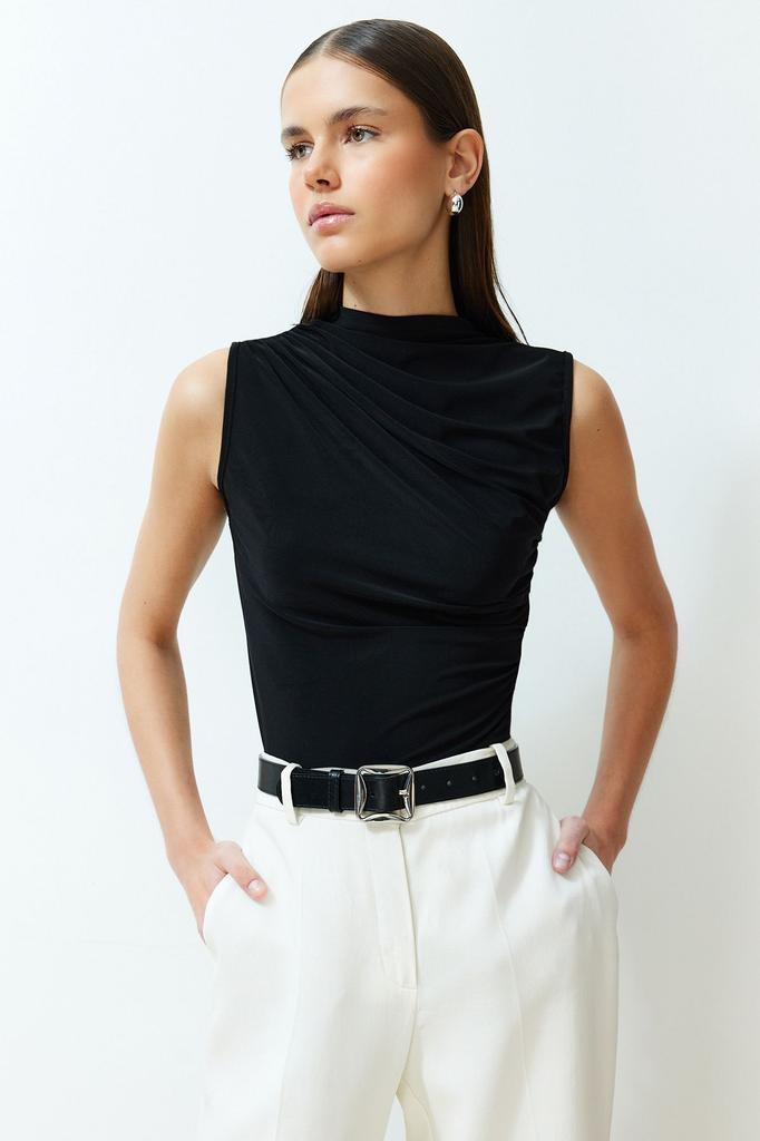 Women's Style Blouse Green Zero Sleeve Gathered, Fitted, Flexible Knitted Blouse