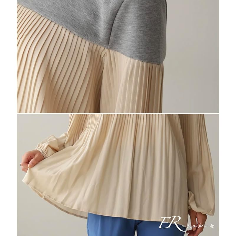 [Meluse] блузка плиссе двухцветная туника топы манжет резинка элегантная весна лето осень женская милая красивая Элегантная Легкая прохладная освежающая переключение