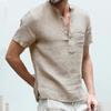 Summer Cardigan Men's Short-Sleeved T-shirt Cotton and Linen Led Casual Men's T-shirt Shirt Male Breathable S-5XL