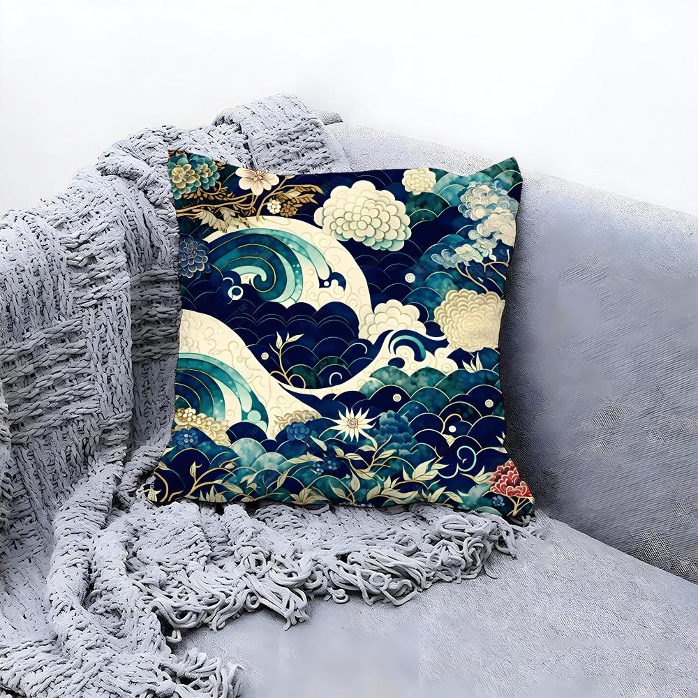 Traditional Chinese Floral Pattern Cushion Cover Premium Comfort Reversible Pillow Cove in One Design for Any Room Car Interior