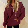 Women's Casual Fashion Long Sleeve Solid Color Zip Pullover Hoodies Sweatshirt Top