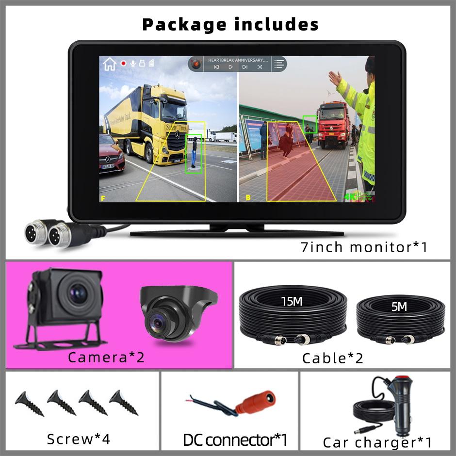BSD 7-дюймовый монитор 2-канальный DVR запись камера заднего вида комплект обнаружения пешеходов сигнализация слепых зон видеорегистратор задний ход для грузовика автобуса автофургона