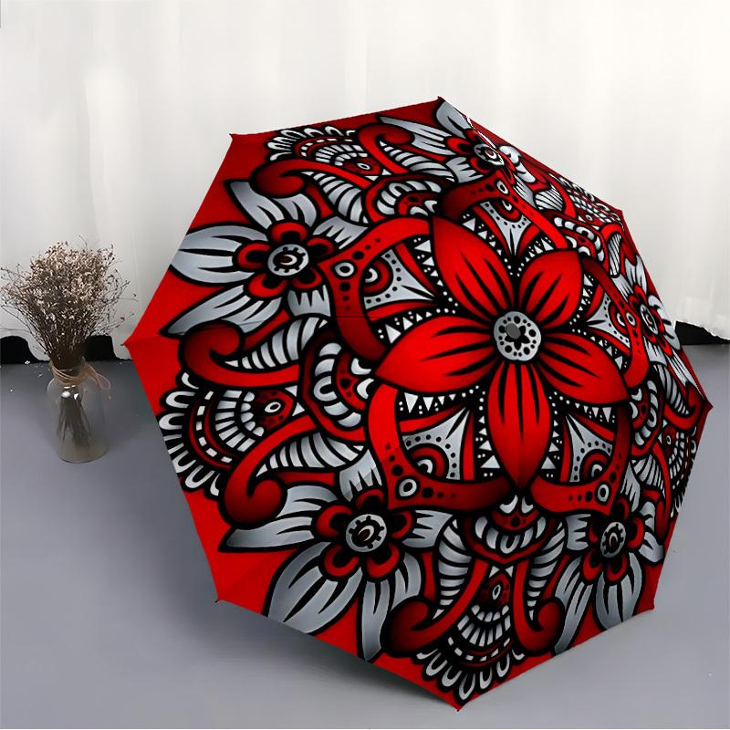 1pc Mandala Print Automatic Folding Umbrella - 8-Rib Automatic Open/Close, Portable Collapsible Compact Umbrella yy251218053